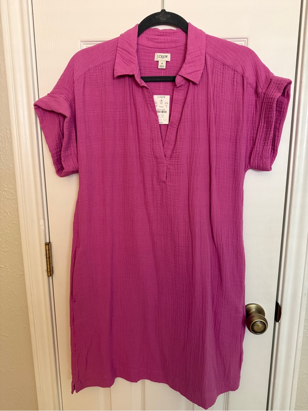 J.Crew short sleeve gauze, popover mini dress Small Pink NWT